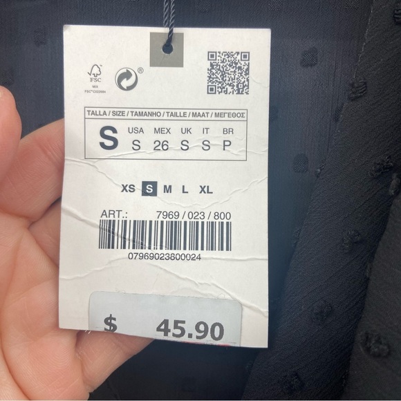 NWT Zara Swiss Dot Ruffle Long Sleeve Sheer Black Top Size Small - Picture 9 of 10